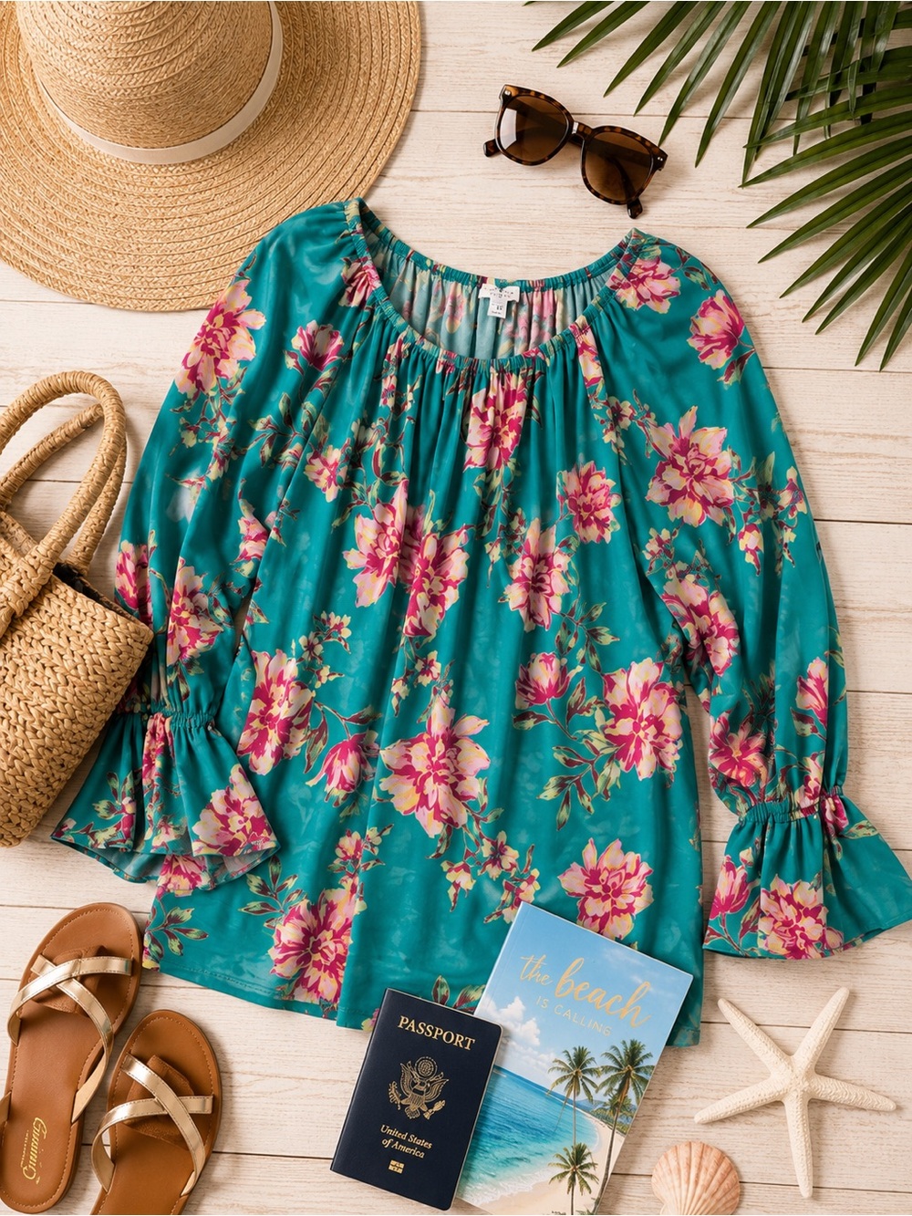 SUSAN GRAVER Floral Peasant Blouse Off Shoulder Bell Sleeve Boho Plus Size 1X - Picture 11 of 16